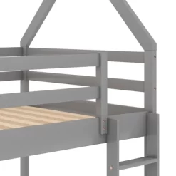 Twin Over Twin House Shaped Bunk Bed With Ladder And Guardrail-ModernLuxe -Children Furniture Store GUEST 6a6190a6 f674 4428 99f7 4ce61f8a3d18