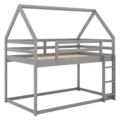 Twin Over Twin House Shaped Bunk Bed With Ladder And Guardrail-ModernLuxe -Children Furniture Store GUEST 6b0d8185 52e8 4ac8 8322 87fee441fd62
