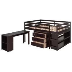 Low Study Full Loft Bed With Cabinets, Shelving And Rolling Portable Desk - ModernLuxe -Children Furniture Store GUEST 6b70019c be37 434b a0b8 2cb9f9ff8698