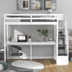 Twin Size Loft Bed With Storage Staircase And Built-in Desk-ModernLuxe