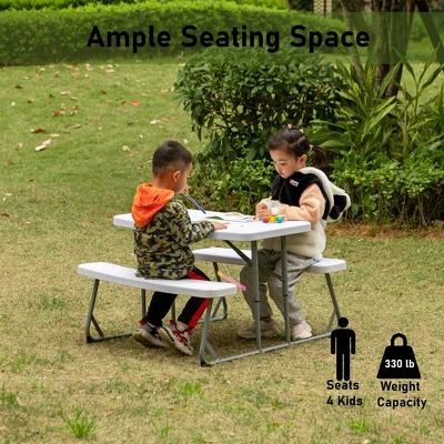 Foldable White Kids' Picnic Table Bench Outdoor Portable Children's Backyard Table, Crafting, Dining, And Playtime Patio Table 6 Foldable White Kids' Picnic Table Bench Outdoor Portable Children's Backyard Table, Crafting, Dining, And Playtime Patio Table - Image 4