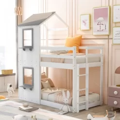 Twin Over Twin Wood Bunk Bed With Roof, Window, Guardrail, And Ladder-ModernLuxe -Children Furniture Store GUEST 6e6fd1cf 516e 4e5e a119 f473fa0d3510
