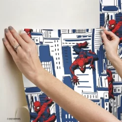 Spider-Man Cityscape Peel And Stick Wallpaper Red/Blue/Gray - RoomMates -Children Furniture Store GUEST 6ef840d6 11ed 4d73 a84e 94eaeaffea91
