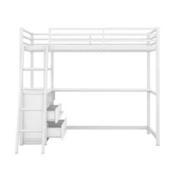 Twin Size Metal Loft Bed With Desk, Shelves And Two Built-in Drawers - ModernLuxe -Children Furniture Store GUEST 6f507120 d545 4fb9 a2ff f1d0277f8fd0