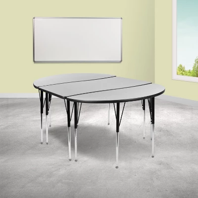 Emma And Oliver 3 Piece 76" Oval Wave Collaborative Grey Adjustable Activity Table Set 3 Emma And Oliver 3 Piece 76" Oval Wave Collaborative Grey Adjustable Activity Table Set
