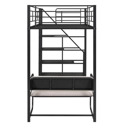 Twin Size Metal Loft Bed With Bench And Storage Staircase, Black-ModernLuxe 9 Twin Size Metal Loft Bed With Bench And Storage Staircase, Black-ModernLuxe - Image 7