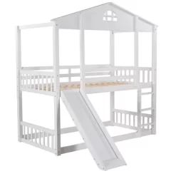 Twin Over Twin House Shaped Bunk Bed With Convertible Slide And Ladder-ModernLuxe -Children Furniture Store GUEST 71289899 6f12 4411 ae94 2377cec115dc