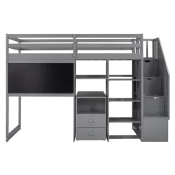 Twin Size Wood Loft Bed With Pullable Desk, Storage Shelves,Staircase And Blackboard-ModernLuxe -Children Furniture Store GUEST 71e38a07 b16f 4dd2 9a09 9d6a33689876