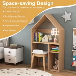 Costway Kids House-Shaped Table & Chair Set Wooden Toy Organizer Cabinet With Blackboard Grey/White -Children Furniture Store GUEST 72219e0d d790 435c 8c1d b15e1f351dcb