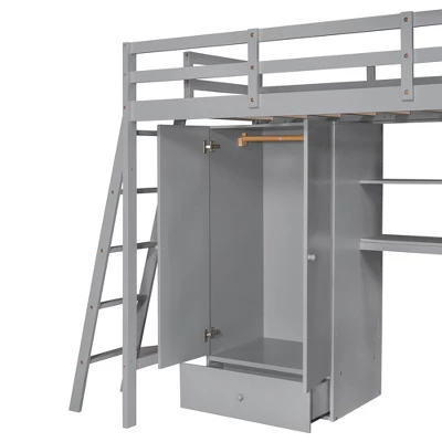 Twin Size Loft Bed With Wardrobe, Drawers And Desk With Shelves - ModernLuxe 13 Twin Size Loft Bed With Wardrobe, Drawers And Desk With Shelves - ModernLuxe - Image 11
