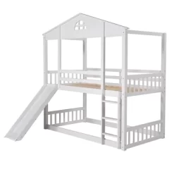 Twin Over Twin House Shaped Bunk Bed With Convertible Slide And Ladder-ModernLuxe -Children Furniture Store GUEST 74896750 9c23 4df3 b5ed c64c1429ef3a