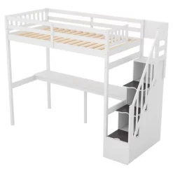 Twin Size Loft Bed With Storage Staircase And Built-in Desk-ModernLuxe -Children Furniture Store GUEST 74ec4101 4b64 44da a975 fc15135a69e4