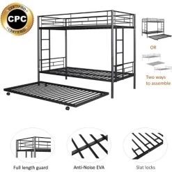 Twin Over Twin Metal Bunk Bed With Trundle Bed And Ladders-ModernLuxe -Children Furniture Store GUEST 75268823 0a4c 4a3d a04b 92bf345da7c4