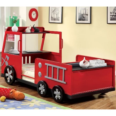 Twin Sumater Fire Truck Kids' Bed - Red/Black MiBasics 4 Twin Sumater Fire Truck Kids' Bed - Red/Black MiBasics - Image 2