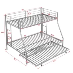 Twin Over Full Steel Bunk Bed With Twin Size Trundle Bed And Two-Side Ladders-ModernLuxe -Children Furniture Store GUEST 77554a36 521f 4f07 8289 f879426f5283