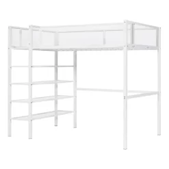 Metal Twin Size Loft Bed With 4 Shelves And Storage - ModernLuxe -Children Furniture Store GUEST 77831069 62bb 4be5 9c3e fc38f1585d85