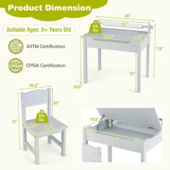 Costway Toddler Craft Table & Chair Set Kids Art Crafts Table WithPaper Roll Holder Grey/White -Children Furniture Store GUEST 7a1522c0 24f1 4007 9659 bb44d8bea72d