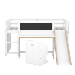 Wood Loft Bed With Slide, Cabinets, Blackboard, Desk And Chair-ModernLuxe -Children Furniture Store GUEST 7a1563cf 61ec 4986 9303 31fc9998d735