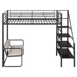 Twin Size Metal Loft Bed With Bench And Storage Staircase, Black-ModernLuxe 16 Twin Size Metal Loft Bed With Bench And Storage Staircase, Black-ModernLuxe -Children Furniture Store GUEST 7a7f11ac 3b61 45da 93a1 f7a66ff9c54d