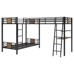 L-Shaped Twin Over Twin Bunk Bed With Twin Size Loft Bed With Desk And Shelf , Brown - ModernLuxe -Children Furniture Store GUEST 7c38de7f 94d2 4279 a48e b608e26b3610