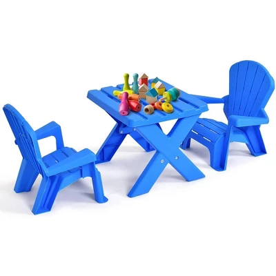 Costway Plastic Children Kids Table & Chair Set 3-Piece Play Furniture In/Outdoor Blue 5 Costway Plastic Children Kids Table & Chair Set 3-Piece Play Furniture In/Outdoor Blue - Image 3