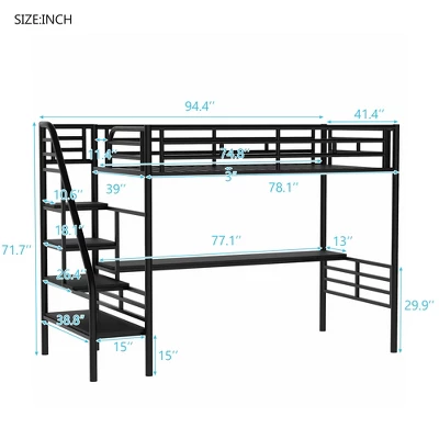 Metal Twin Size Loft Bed With Desk, Black - ModernLuxe 4 Metal Twin Size Loft Bed With Desk, Black - ModernLuxe - Image 2
