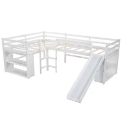 Twin Size L-Shaped Loft Bed With Movable Two-Tier Shelves And Slide - ModernLuxe -Children Furniture Store GUEST 7ef13c56 0afb 4b80 9853 2cd9eef6f1a3
