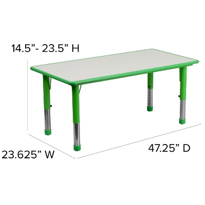 Flash Furniture 23.625"W X 47.25"L Rectangular Plastic Height Adjustable Activity Table Set With 4 Chairs 5 Flash Furniture 23.625"W X 47.25"L Rectangular Plastic Height Adjustable Activity Table Set With 4 Chairs - Image 3