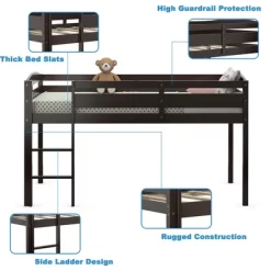 Costway Twin Low Loft Bunk Junior Bed Bedroom Wooden Guard Rail Ladder White/Espresso/Grey 21 Costway Twin Low Loft Bunk Junior Bed Bedroom Wooden Guard Rail Ladder White/Espresso/Grey -Children Furniture Store GUEST 7f80d4a0 7414 4e4c 969a 46b3137b440a