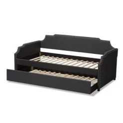 Twin Ally Fabric Upholstered Sofa Daybed With Roll Out Trundle Guest Bed Dark Gray - Baxton Studio -Children Furniture Store GUEST 81e1d57d c8da 4591 a979 d60a2a7b5063