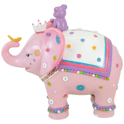 Northlight 5.75" Children's Pink Elephant With Monkey Coin Bank 5 Northlight 5.75" Children's Pink Elephant With Monkey Coin Bank - Image 3