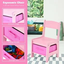Costway 3 In 1 Wood Activity Table Chair Set W/Storage Box Pink -Children Furniture Store GUEST 8256f2f5 2193 4612 95d0 260826f440d5