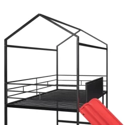 Twin Size Metal House Loft Bed With Slide And Two-Sided Writable Wooden Board-ModernLuxe -Children Furniture Store GUEST 82e165ef a3eb 44c2 9878 32c7e3cf8246