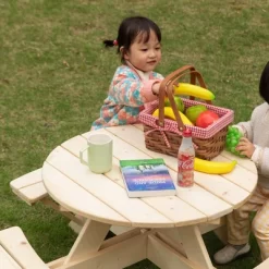 Gardenised Wooden Kids Round Picnic Table Bench, Outdoor Children's Backyard Table, Crafting, Dining, And Playtime Patio Table -Children Furniture Store GUEST 8345a6ee 035a 4e66 aca9 f9029d5c4033