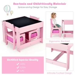 Costway 3 In 1 Kids Wood Table Chairs Set W/ Storage Box Blackboard Drawing Pink -Children Furniture Store GUEST 848a9601 22e4 4e8f b77f adf5d36033d6 1