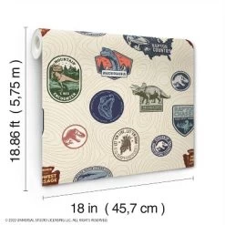 Jurassic World Badges Peel & Stick Wallpaper Beige - RoomMates