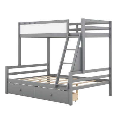 Twin Over Full Bunk Bed With Whiteboard, 3 Hooks And 2 Drawers-ModernLuxe 5 Twin Over Full Bunk Bed With Whiteboard, 3 Hooks And 2 Drawers-ModernLuxe - Image 3