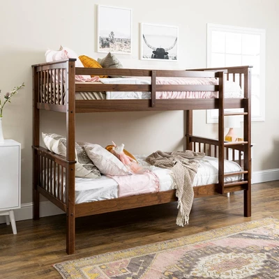 Twin Over Twin Transitional Cottage Solid Pine Bunk Bed Walnut - Saracina Home 3 Twin Over Twin Transitional Cottage Solid Pine Bunk Bed Walnut - Saracina Home