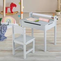 Costway Toddler Craft Table & Chair Set Kids Art Crafts Table WithPaper Roll Holder Grey/White -Children Furniture Store GUEST 89809b56 3bbe 485c 8815 0fe89148ec3f