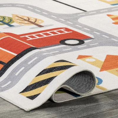 NuLOOM Carmina City Streets Machine Washable Kids Area Rug 3' X 5' In White Multi 5 NuLOOM Carmina City Streets Machine Washable Kids Area Rug 3' X 5' In White Multi - Image 3