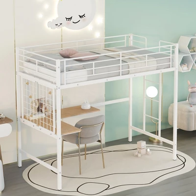 Twin Metal Loft Bed With Desk And Metal Grid - ModernLuxe 3 Twin Metal Loft Bed With Desk And Metal Grid - ModernLuxe