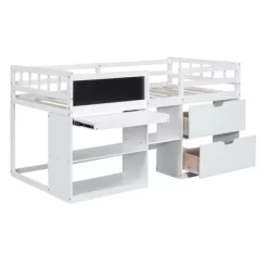Twin Size Low Loft Bed With Rolling Desk, Shelves And Drawers - ModernLuxe -Children Furniture Store GUEST 8bc7e9c0 361f 483e a665 4bb0af83fa95