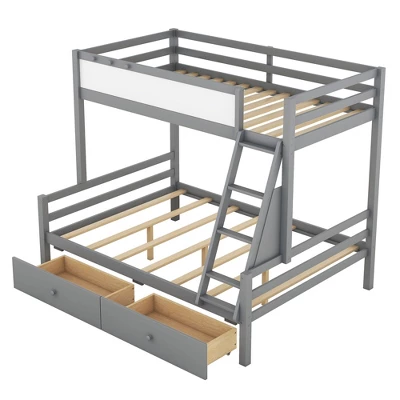 Twin Over Full Bunk Bed With Whiteboard, 3 Hooks And 2 Drawers-ModernLuxe 6 Twin Over Full Bunk Bed With Whiteboard, 3 Hooks And 2 Drawers-ModernLuxe - Image 4
