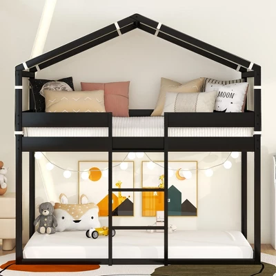 Wood Twin Over Twin Bunk Bed With Tent-ModernLuxe 3 Wood Twin Over Twin Bunk Bed With Tent-ModernLuxe