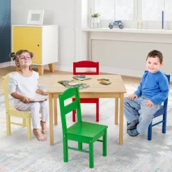 Costway Kids 5 Piece Table Chair Set Pine Wood Multicolor Children Play Room Furniture -Children Furniture Store GUEST 909e2d0e 0df5 4acc 9a67 53bdc1fc14dd