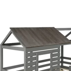 Twin Over Twin Wood Bunk Bed With Roof, Window, Guardrail, Ladder Gray-ModernLuxe -Children Furniture Store GUEST 9255791d 4862 469b a5e3 68bd1cfb34b7