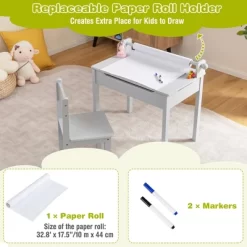 Costway Toddler Craft Table & Chair Set Kids Art Crafts Table WithPaper Roll Holder Grey/White -Children Furniture Store GUEST 926bae6a 4c2a 47d1 89ea 098381f875d2