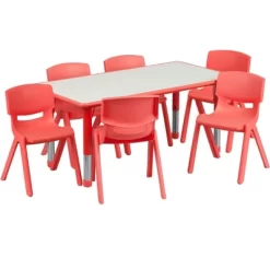 Emma And Oliver 23.625"W X 47.25"L Rectangular Plastic Height Adjustable Activity Table Set With 6 Chairs -Children Furniture Store GUEST 92fa9ab8 7714 443f ad9a 86cda7375bca