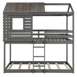 Twin Over Twin Wood Bunk Bed With Roof, Window, Guardrail, Ladder Gray-ModernLuxe -Children Furniture Store GUEST 96395e89 67eb 4c46 81b4 c3f328521051