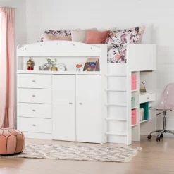 Twin Tiara Loft Bed With Desk Pure White - South Shore -Children Furniture Store GUEST 966fee75 540d 4927 9172 d57ed5a48049